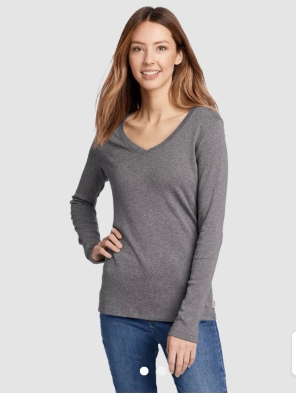 SAKS FIFTH  AVENUE Iconic Fit Women’s V-Neck Knit Long Sleeve Top Gray S